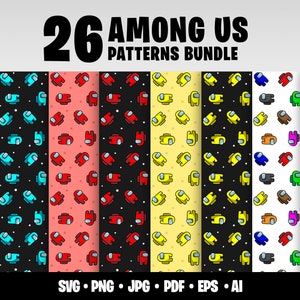 26 Among Us Modello divertente Among Us Pacchetto vettoriale SVG Among Us Sfondo senza soluzione di continuità per la decorazione domestica SVG Gamer Party Regalo di compleanno digitale per giocatori