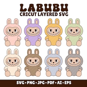 Pacchetto Labubu SVG File digitale vettoriale per Cricut Pacchetto clipart personaggi Labubu SVG a strati Cricut