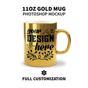 PSD Gold Mug Mockup Coffee Gold Mug Mockups Photoshop Gold Mug Mock Up Smart Object Mug Mockups Metallic Sublimation Wedding Mug PSD