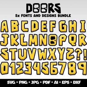 Doors Roblox Font SVG Bundle Roblox Layered Svg Cricut Roblox Doors Alphabet Birthday Gaming Clipart Roblox Doors Characters SVG Bundle