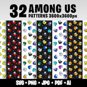 32 Among Us Pattern SVG Bundle Among Us Gaming Stampabile Digital Patter Gamer Regalo di compleanno Among Us Sfondo digitale Personaggio impostore