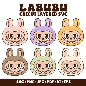 Pacchetto Labubu SVG File digitale vettoriale per Cricut Pacchetto clipart personaggi Labubu SVG a strati Cricut