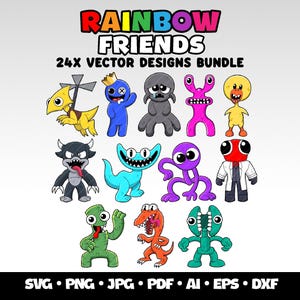 Paquete de imágenes prediseñadas de Rainbow Friends Svg para juegos Archivos de Cricut de Rainbow Friends Svg y PNG en capas de Rainbow Friends Cumpleaños de Roblox Rainbow Friends