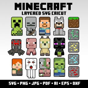 Video Game Cricut Svg Bundle Mindcraft Png Gaming Clipart Vector Digital Minecraft Sticker Gamer Party Gift Minecraft Layered Svg Cricut