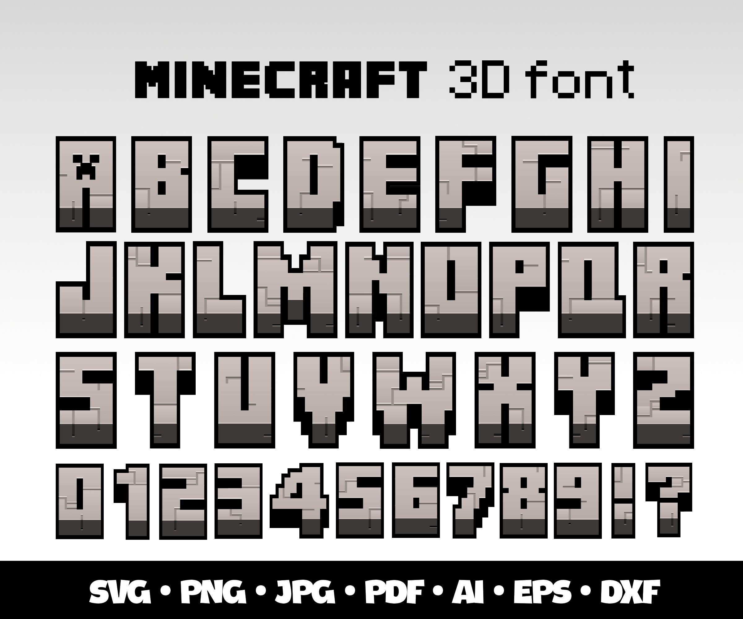 Minecraft 5 Fonts Svg Bundle Minecraft Alphabet Printable Minecraft Gamer Gift Personalized ...