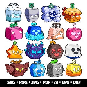 Blox Fruits SVG Bundle Roblox Gaming Clipart Pirate Ninja Roblox SVG Blox Fruit Birthday Printable Cake Roblox Cricut Game Fruits PNG