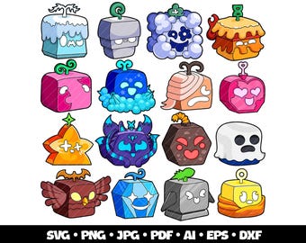Blox Fruits SVG Bundle Roblox Gaming Clipart Pirate Ninja Roblox SVG Blox Fruit Birthday Printable Cake Roblox Cricut Game Fruits PNG