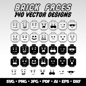 140 Brick Faces Svg Bundle Kids Toys Building Blocks Svg Brick Characters Face Svg Digital Download Brick Heads Vector Cricut Bundle