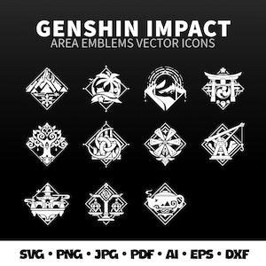Genshin Impact Area Emblems Icons SVG Cut File Vector Genshin Elements Printable Party Themed Party Geo Anemo Electro Pyro Dendro Hydro