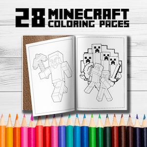28 pagine da colorare stampabili Minecraft per bambini Attività Videogioco per feste Pacchetto da colorare Minecraft Disegno PDF a colori, A4, Download digitale