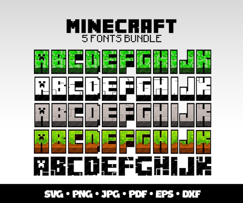 Minecraft 5 Fonts Svg Bundle Minecraft Alphabet Printable Minecraft ...
