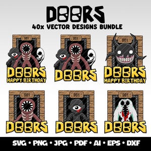 Lot de 40 portes Roblox SVG Anniversaire de Roblox Portes de jeux Svg en couches Cricut Roblox Doors Joyeux anniversaire Jeux Clipart Roblox Doors PNG SVG