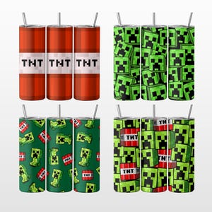 Envoltura para vaso Mine de 20 oz, diseño delgado de sublimación, recta y cónica, Minecraft, imprimible, descarga digital