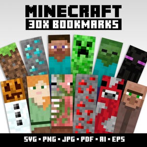 30 Mine Bookmarks Printable PDF Minecraft Bundle Gaming Clipart Minecraft SVG Bundle Minecraft Gamer Birthday Gift DIY