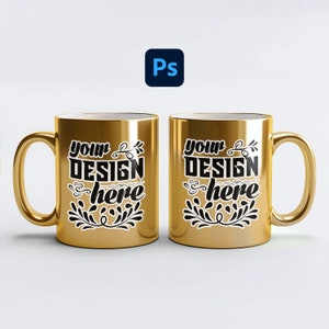 PSD Gold Mugs Set Mockup Gold Mug Mockups Bundle PSD Gold Mug Mock Up Smart Object Mug Mockups Metallic Sublimation Wedding Mug PSD Bundle