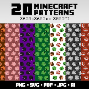Bundle de motifs sans couture Minecraft Papier numérique Minecraft jeux Clipart SVG en couches Cadeau Gamer Minecraft pour anniversaire Artisanat Minecraft à faire soi-même