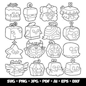 Blox Fruits SVG Bundle Roblox Gaming Clipart Pirate Ninja Roblox SVG Blox Fruit Birthday Printable Cake Roblox Cricut Game Fruits PNG