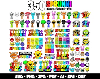 350 Sprunki Svg Bundle Sprunki Beats Gaming Clipart Layered SVG Gamer Birthday Incredibox Sprunki Pattern Font Png Clipart