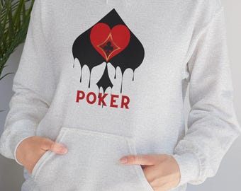 Poker Hoodie for Card Lovers – Spade and Heart Graphic Sweatshirt, Pullover Hooded, Casino Gambler Gift for Him or her, High Stakes Hold'em