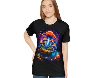 Pilz Wald Kurzarm T-Shirt, Psychedelisches T-Shirt, Geschenke für ihn, Geschenke für sie, Trippy T-Shirt, lebendiges T-Shirt