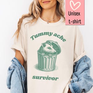 Tummy Ache Survivor Possum Shirt Unhinged Tshirt Comfort Colors Funny Gen Z Shirt Trending Now Oversized Cool Stuff y2k Shirt Washed Tee