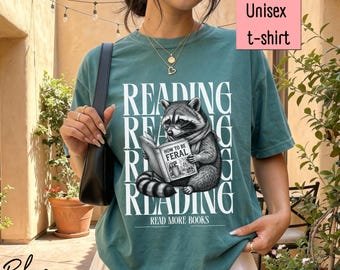 Book Lover Shirt, Raccoon Book Shirt, Bookish Graphic Tee, Reading Shirt, Bookworm Tee, Reader Gift, Comfort Colors Tee