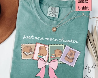 Capybara Lover Booklover Gift Comfort Colors Girly Aesthetic Reading Girl Shirt Coquette Pink Ribbon Book Club Bookish Merch Books Shirt