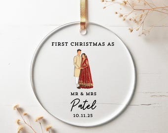 1st Christmas Mr Mrs Personalized Indian Bride Groom Newlywed Gift Last Name Ornament New Couple Ornament Just Married Gift Indian Wedding