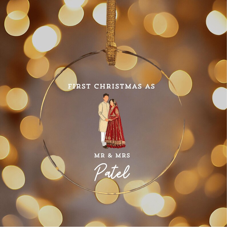 1st Christmas Mr Mrs Personalized Indian Bride Groom Newlywed Gift Last