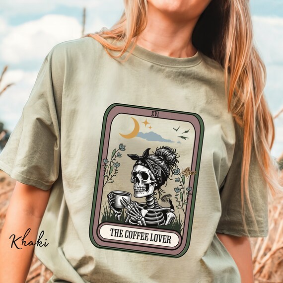 Mom Halloween Coffee Shirt Over Caffeinated Moms Club Coffee Tarot Shirt Comfort Colors Goblincore Clothes Death Before Decaf Dark Academia