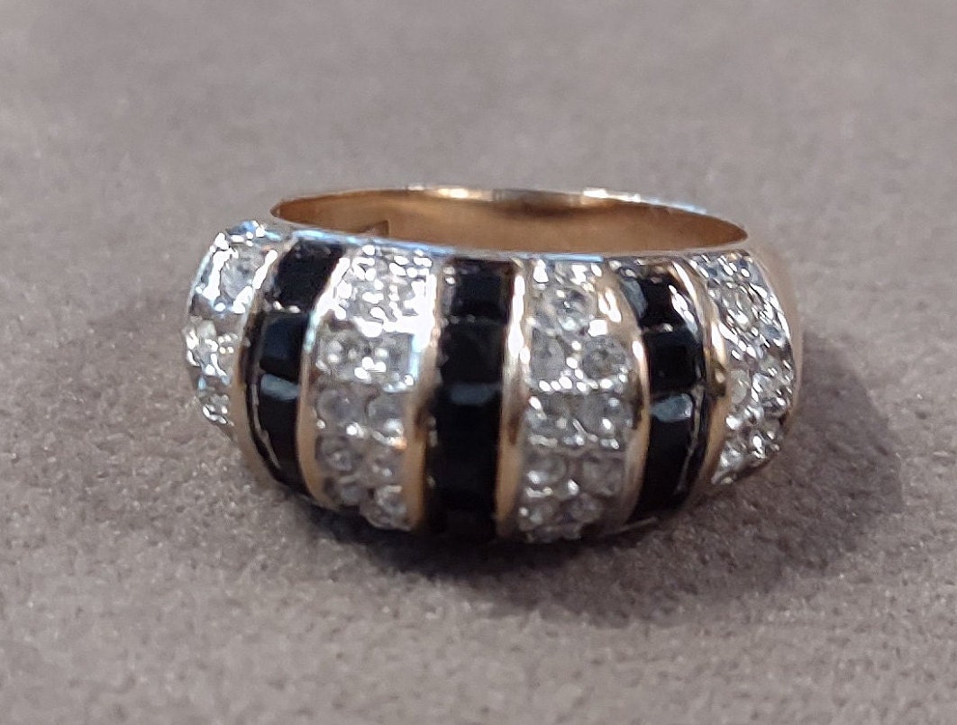 Vintage 90s Gold-toned Black & White Striped Dome Ring 6 - Etsy