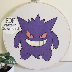 Gengar Embroidery Pattern: Beginner-Friendly Anime Design (PDF Pattern)