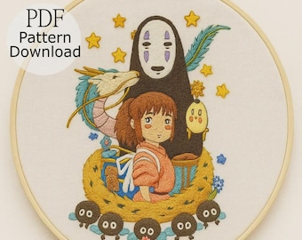 Spirited Away Embroidery Pattern: Studio Ghibli Anime Design (PDF Pattern)