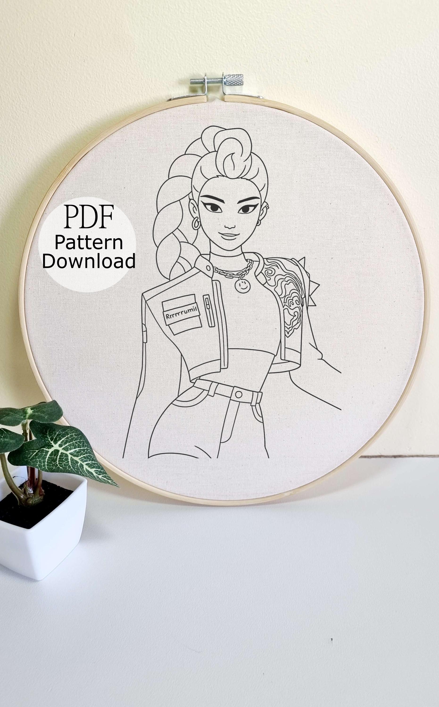 Rumi Ryu Patterns Rumi Embroidery Pattern, Kpop Demon Hunters Embroidery Design, Hand ...