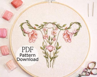 Floral Uterus Embroidery Pattern, Feminist Design, Hand Embroidery for Begginers, DIY Craft PDF