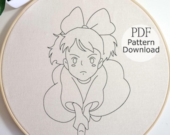 Ghibli-borduurpatroon, Kiki-bezorgservice borduurontwerp, Japans borduurwerk, handborduurwerk anime, handborduurwerk voor beginners
