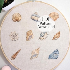 Sea Shells Embroidery Pattern, Coastal DIY Needlework (PDF Download)