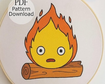 Calcifer Embroidery Pattern, Ghibli Anime (PDF Pattern)