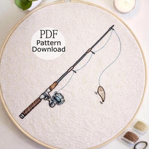 Motif de broderie canne à pêche, motif de broderie à la main pour débutant (téléchargement PDF)