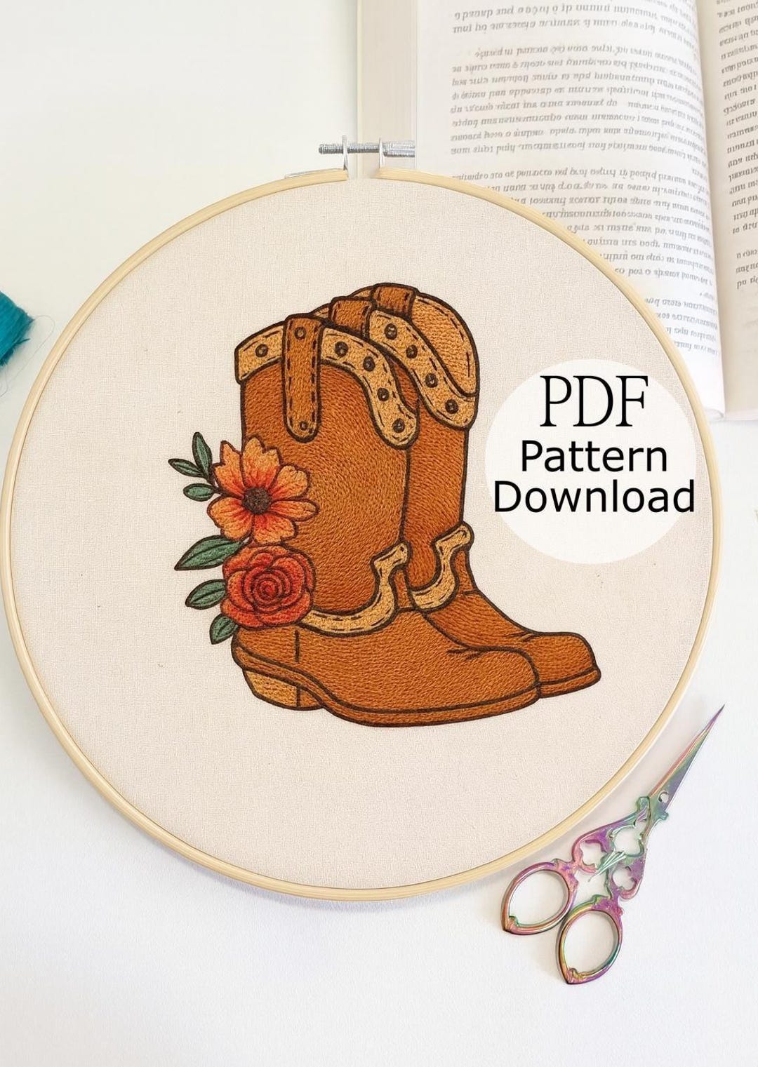 Cowboy Boots Embroidery Pattern, Western Embroidery Design, Country ...