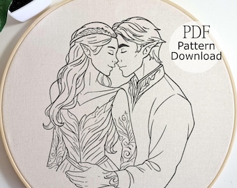 Freya and Rhysand Embroidery Pattern, ACOTAR Embroidery design, Night Court Embroidery Design, Hand Embroidery for Begginers, Fantasy Decor