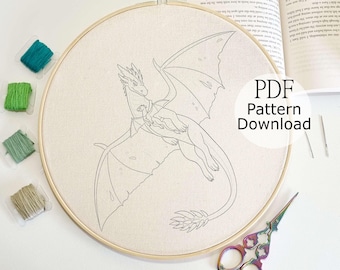 Flying Dragons Embroidery Pattern, Fantasy Design (PDF)