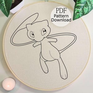Mew Embroidery Design, Pokemon Embroidery Pattern, Japanese Embroidery, Hand Embroidery Anime, Hand Embroidery for Beginner