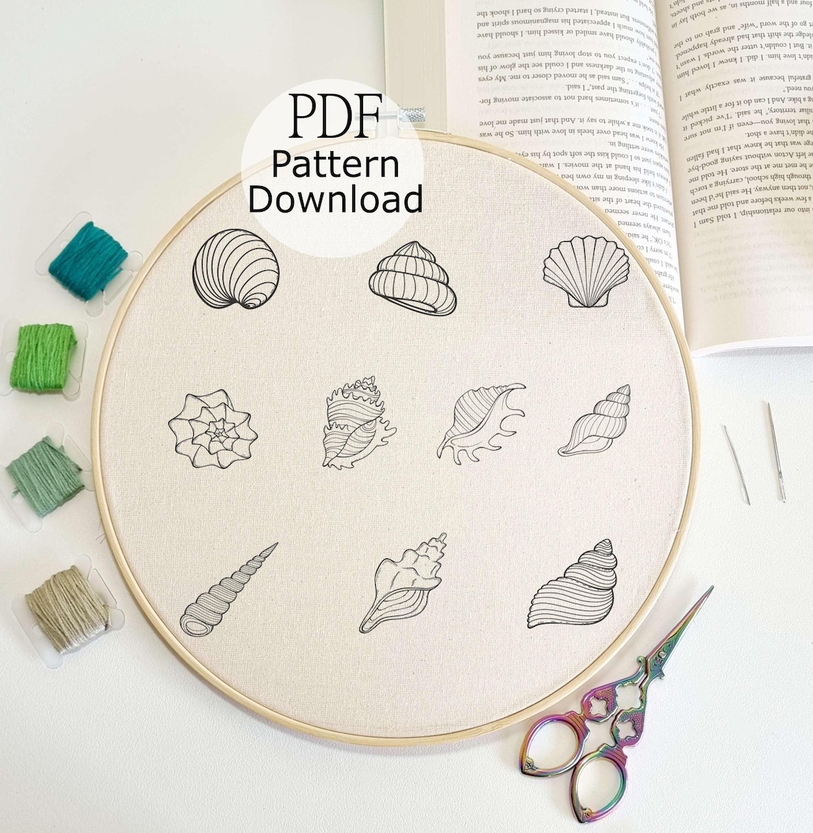Sea Shells Embroidery Pattern, Coastal DIY Needlework (PDF Download) - Etsy