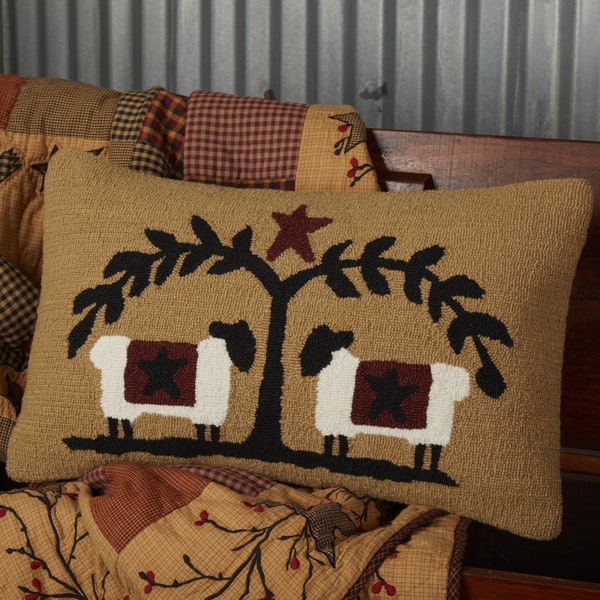 Sheep and Star Hooked Pillow