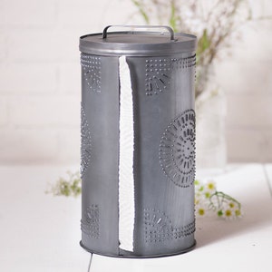 Punched Tin Paper Towel Dispenser in Smokey Black or Antique Tin