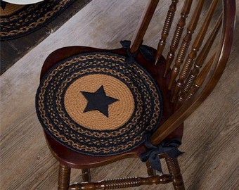 Black/Tan Jute Star Chair Pad