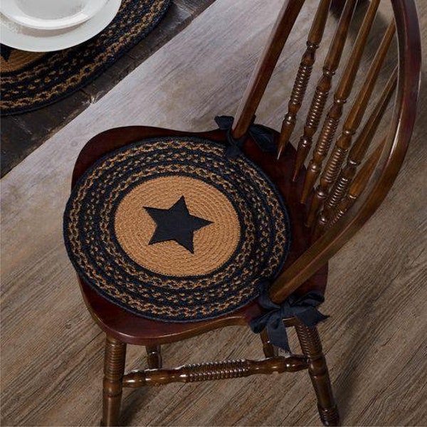 Black/Tan Jute Star Chair Pad