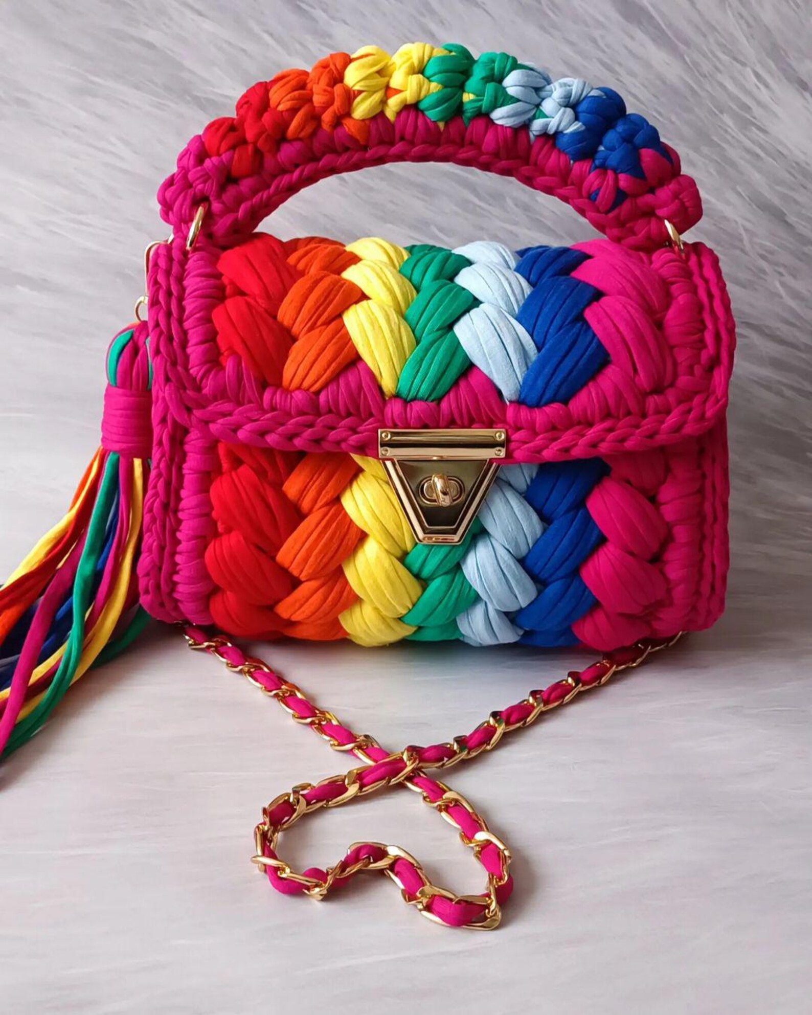 Vibrant Handmade Yarn Purse – Rainbow Crochet Bag – Crossbody or ...