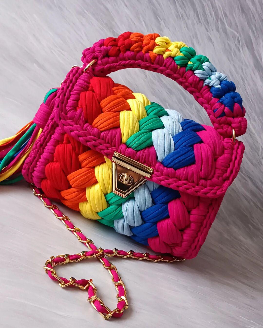 Vibrant Handmade Yarn Purse – Rainbow Crochet Bag – Crossbody or ...